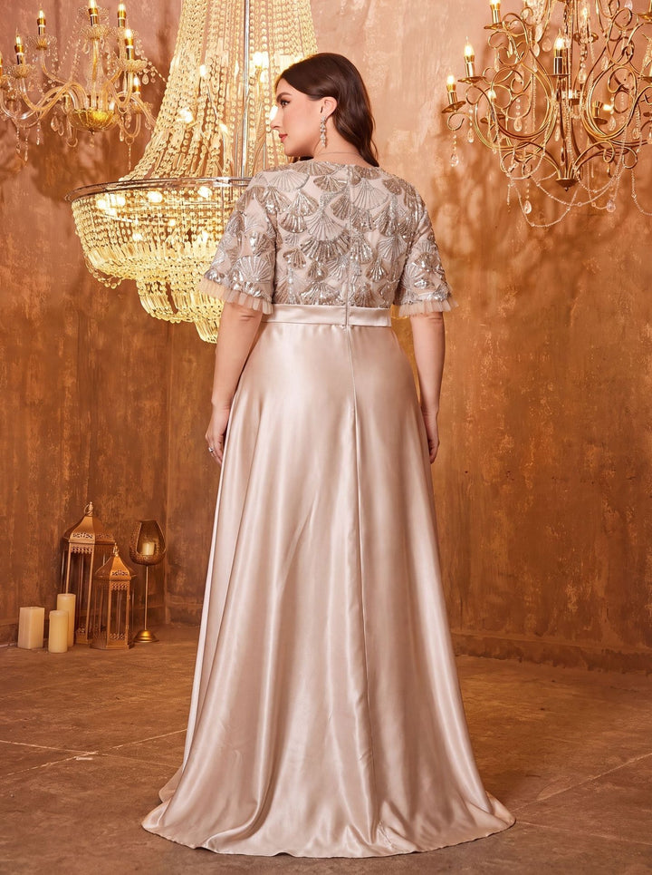 Rope Embroidery Round Neck Evening Gown