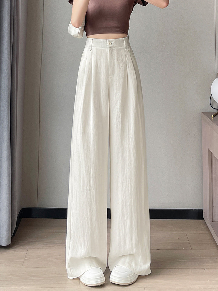 Women‘s Elegant Thin Half-Elastic Waist Zipper Pants