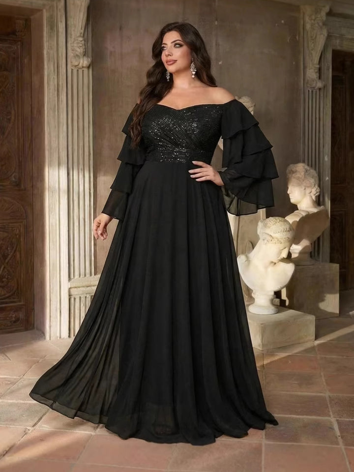 Sequined off-the-shoulder fitted bridesmaid dress