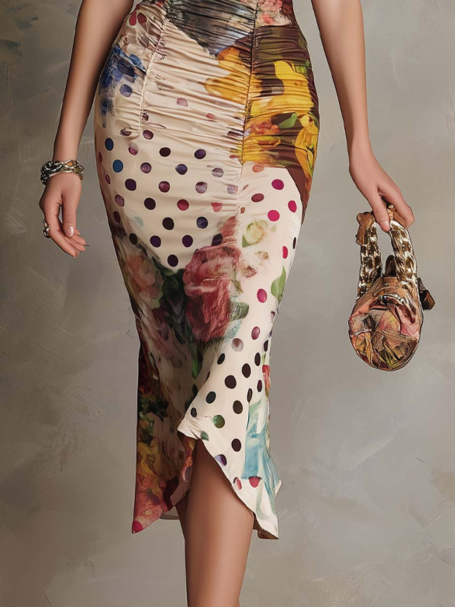 Retro print slim-fit dress