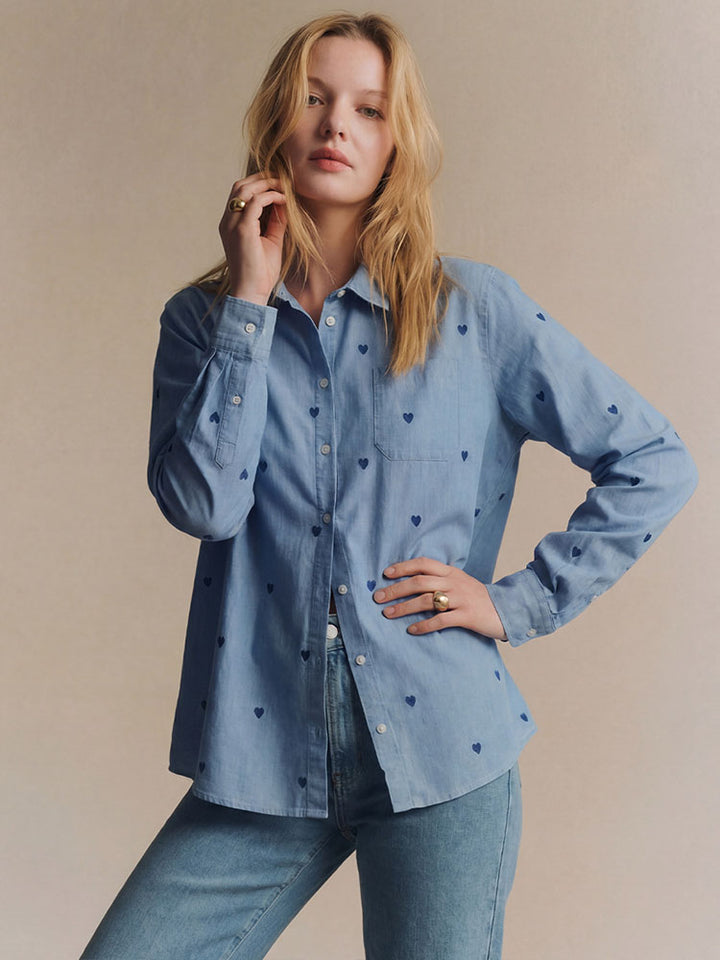 Heart-patterned loose long-sleeved shirt