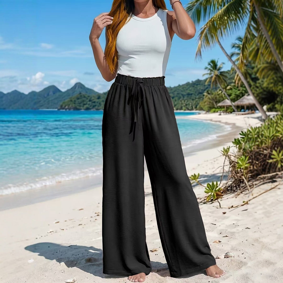 Casual style comfortable solid color trousers