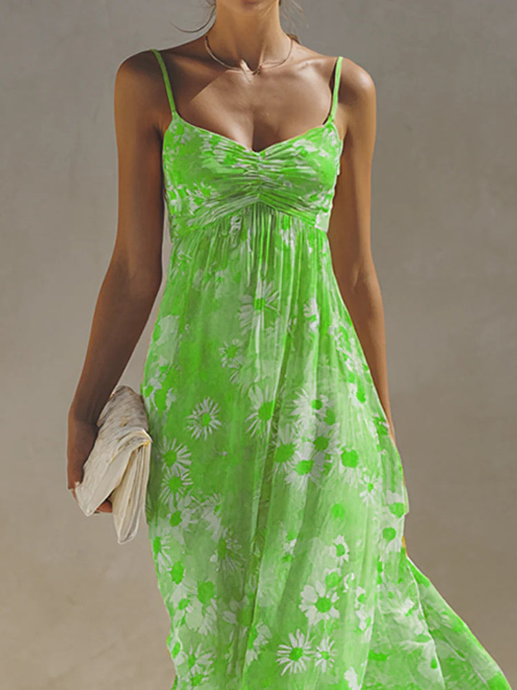 Elegant Resort-Style Floral Strap Loose Dresses