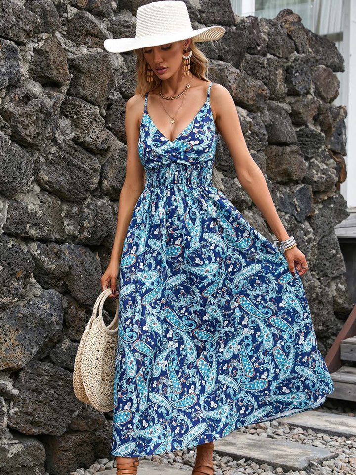 V-neck printed slip dress