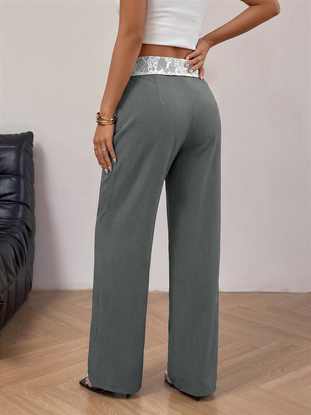 Lace-trimmed straight-leg trousers