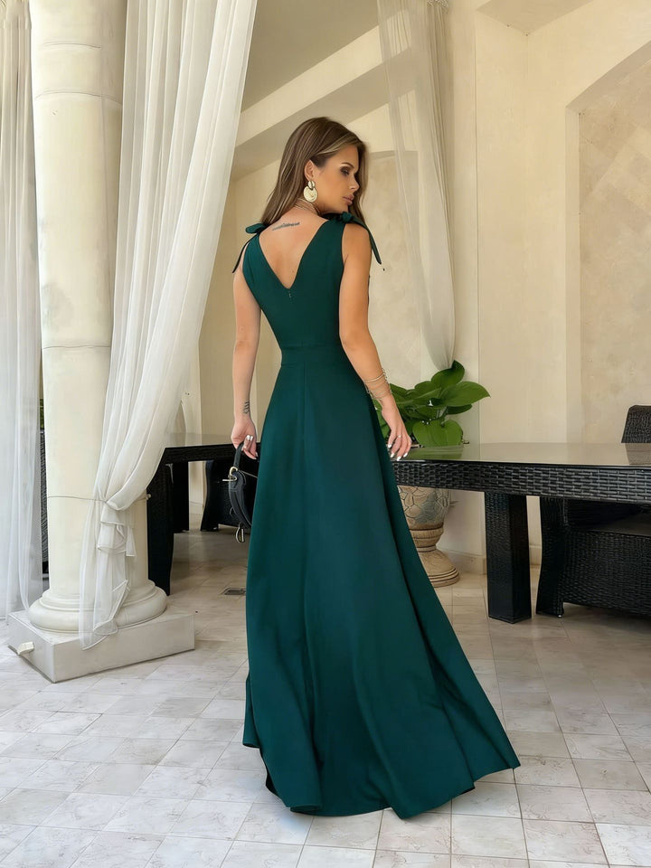Solid color long evening dress