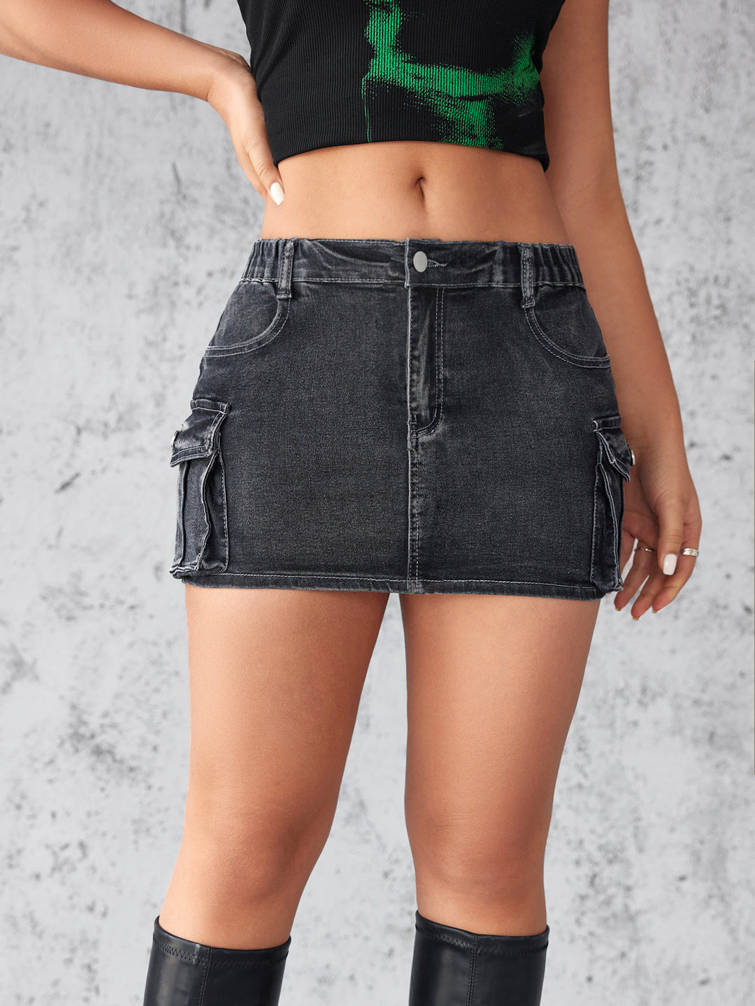 Retro stretch slim denim skirt