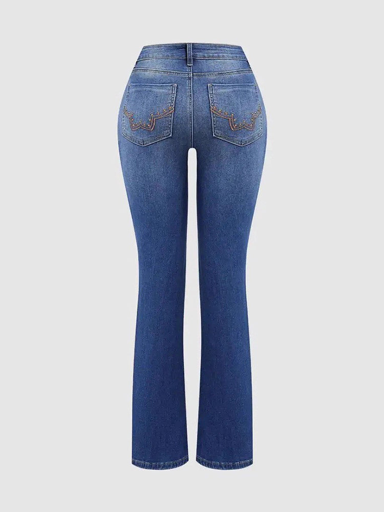 Beaded Embroidered Stretch Slight Flared Slim Fit Jeans