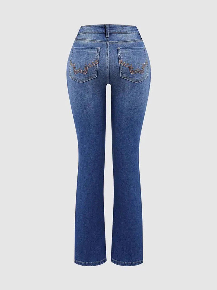 Beaded Embroidered Stretch Slight Flared Slim Fit Jeans