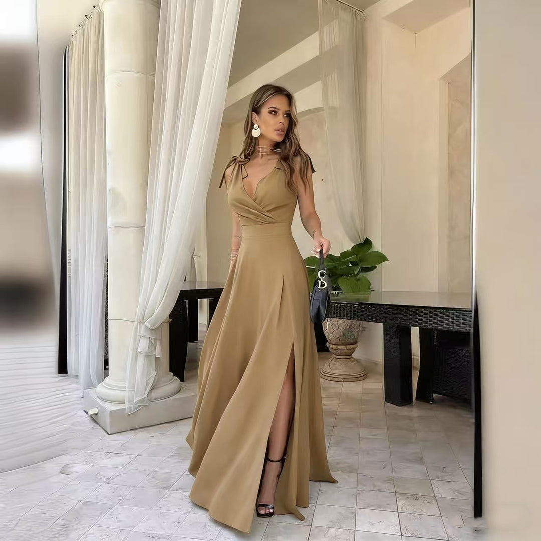 Solid color long evening dress