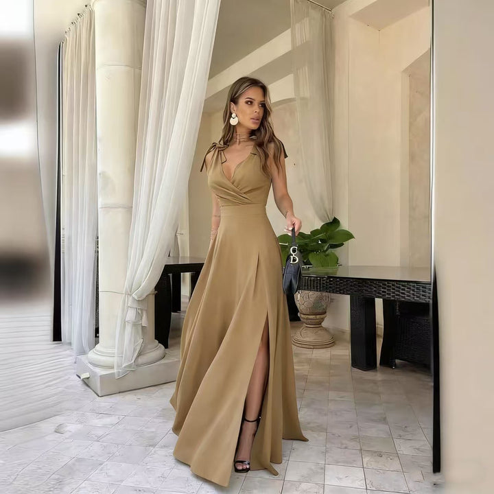 Solid color long evening dress