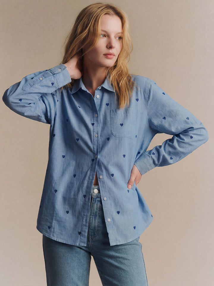 Heart-patterned loose long-sleeved shirt