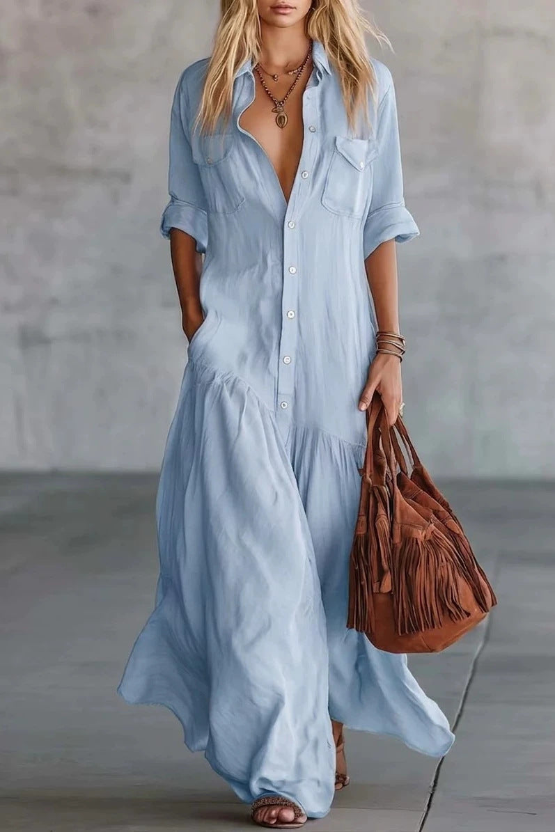 Tiered Pocket Shirt Maxi Dress