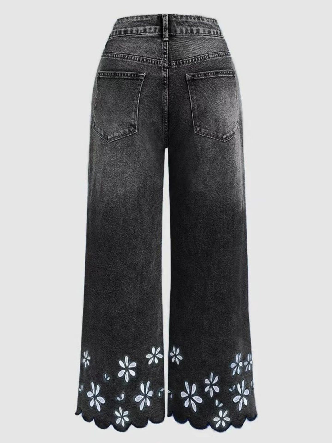Fashionable embroidered loose-fitting casual stretch cropped jeans