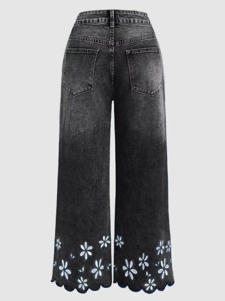 Fashionable embroidered loose-fitting casual stretch cropped jeans