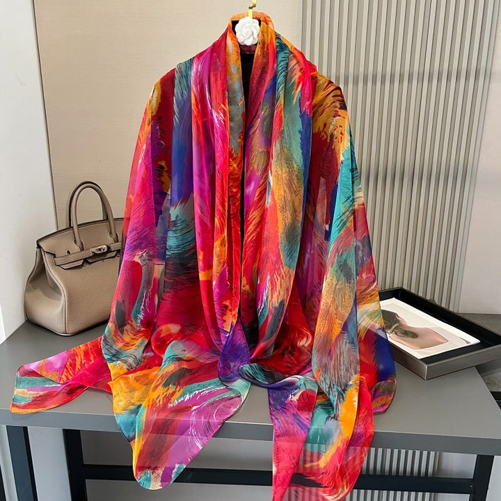 Sheer Artistic Floral Long Scarf Shawl