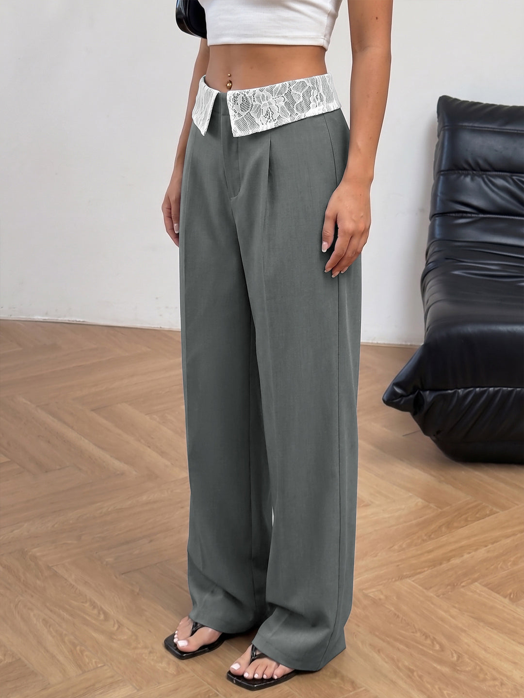 Lace-trimmed straight-leg trousers