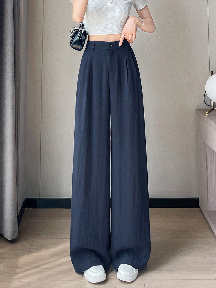 Women‘s Elegant Thin Half-Elastic Waist Zipper Pants