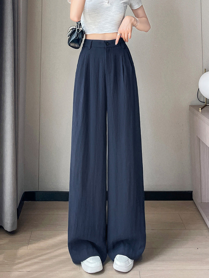 Women‘s Elegant Thin Half-Elastic Waist Zipper Pants