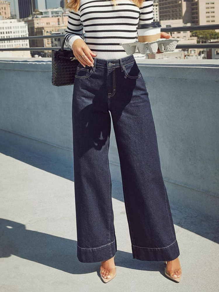 High-waisted straight-leg wide-leg jeans