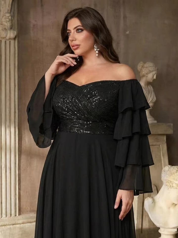 Sequined off-the-shoulder fitted bridesmaid dress