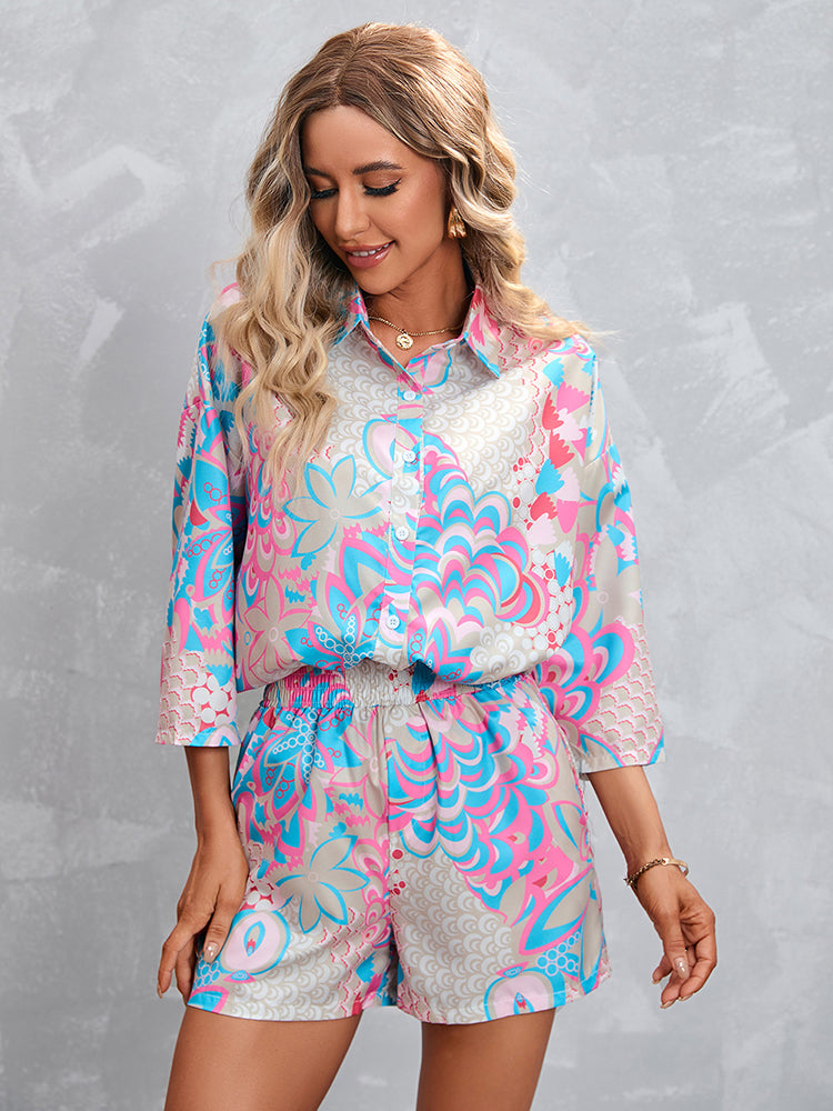 Hot-Selling Printed Three-Quarter Sleeve Shorts Casual Suit
