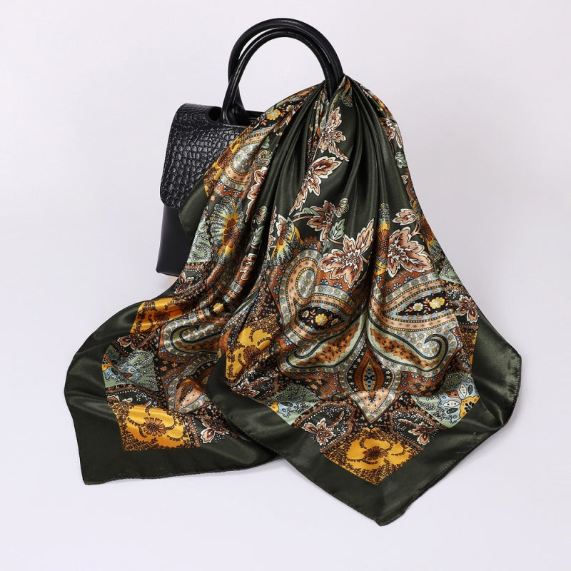 Floral Print Square Satin Scarf