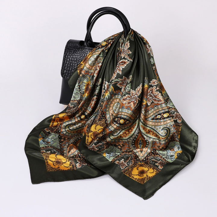 Floral Print Square Satin Scarf
