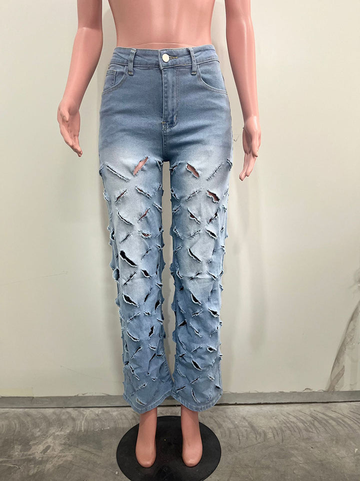 Women’s Ins Fashion Sexy Ripped Washed Jeans
