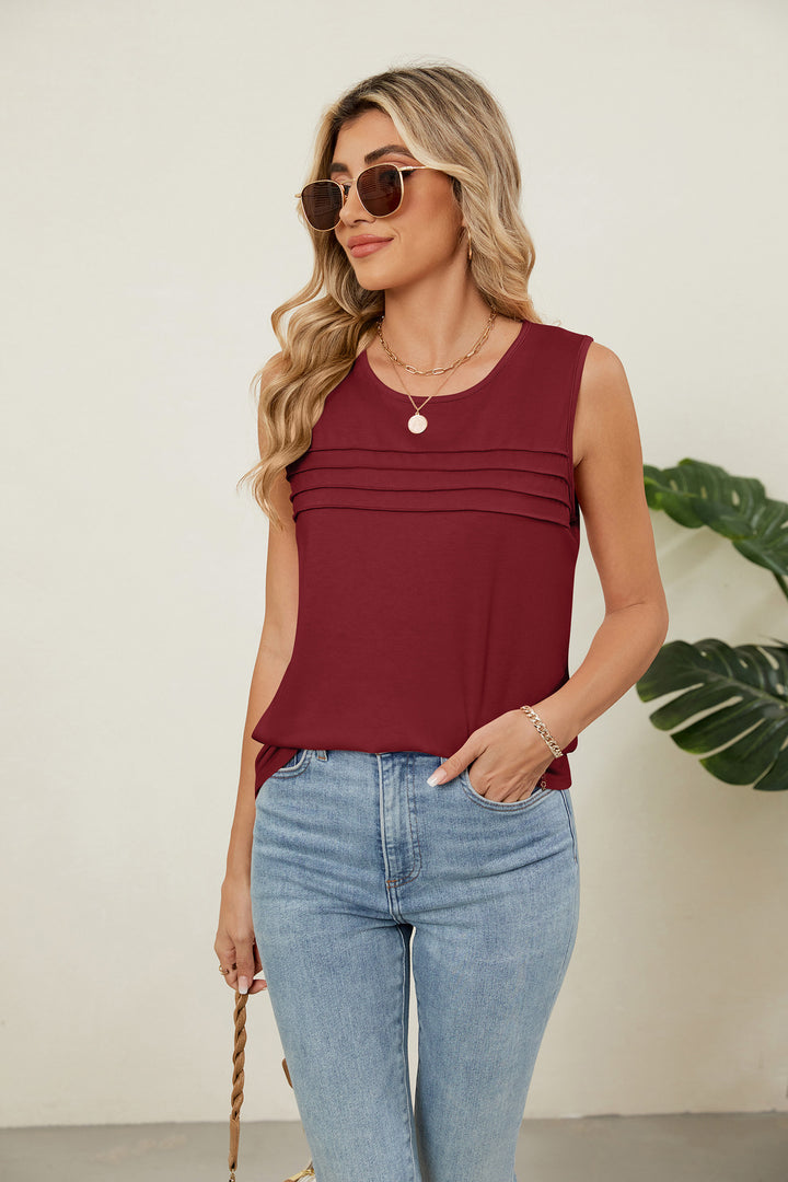 Solid color crew neck loose sleeveless T-shirt vest
