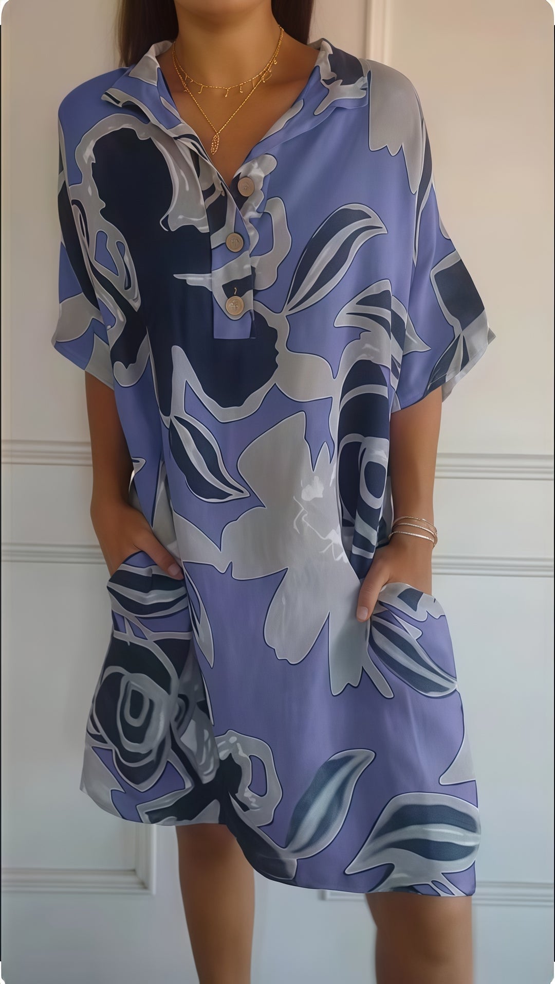Printed cotton-linen dress