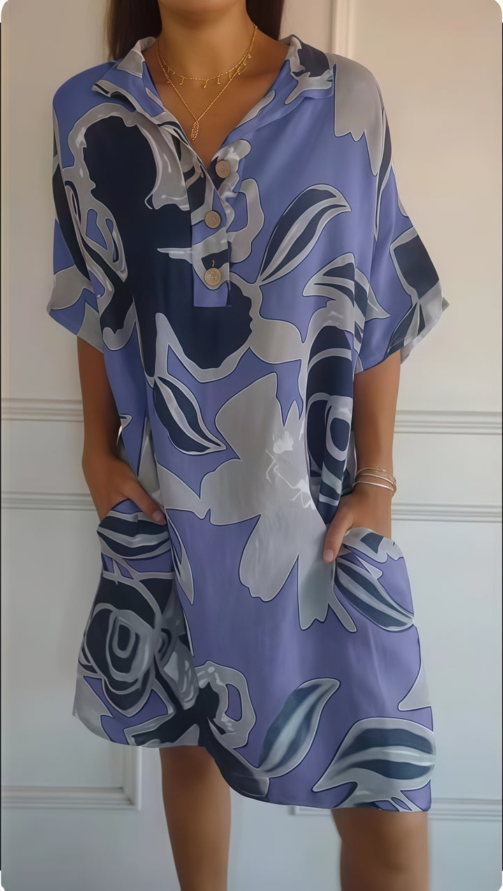 Printed cotton-linen dress