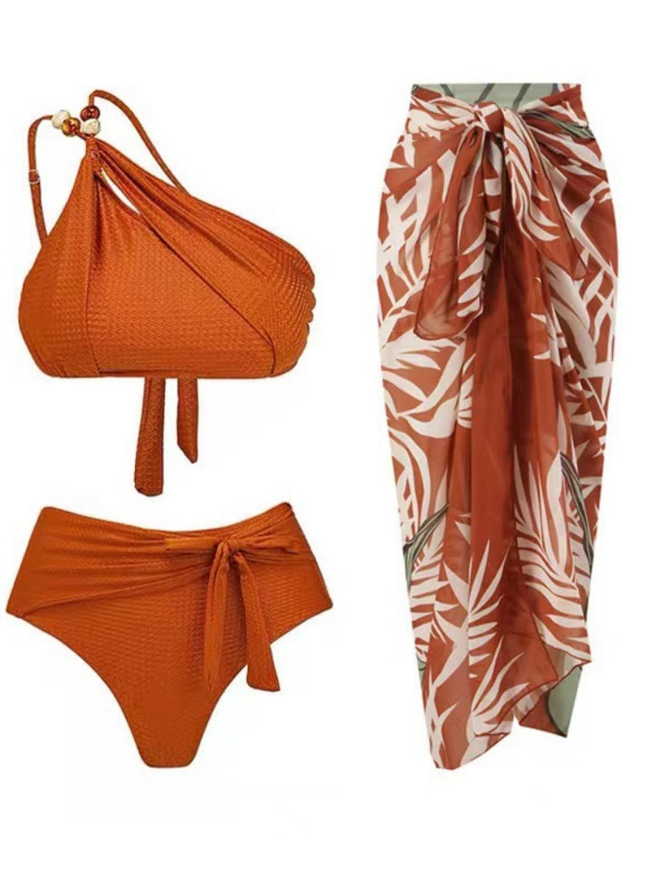 Tie Shoulder One Piece Swim Set with Sarong