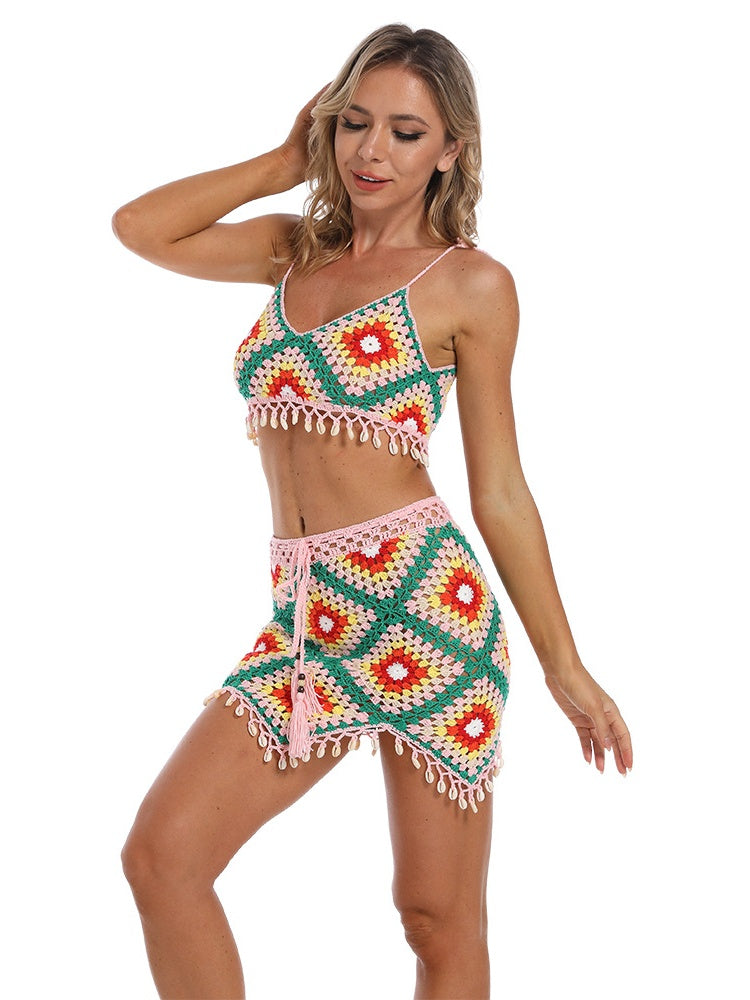 Boho Crochet Beach Set – Bikini Top &amp; Skirt