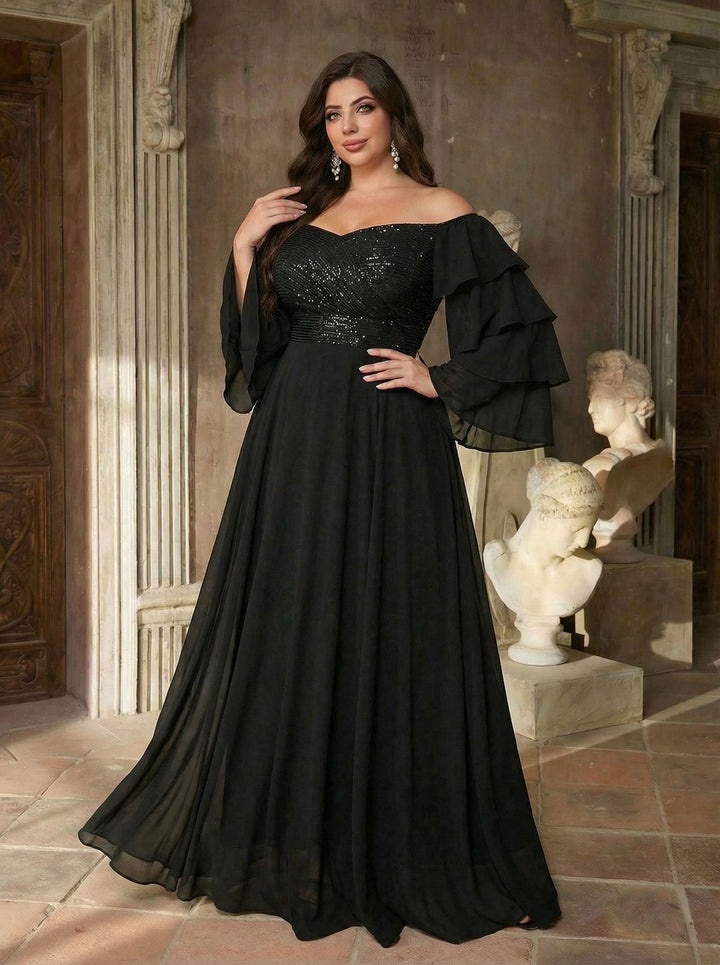 Sequined off-the-shoulder fitted bridesmaid dress