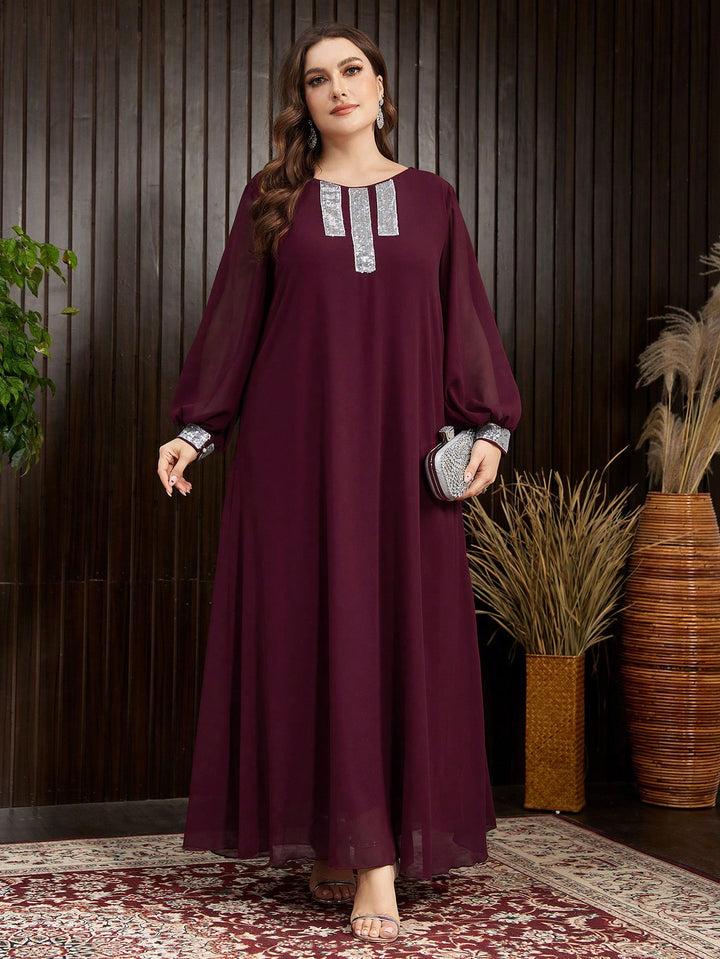 Burgundy sequined elegant long dress