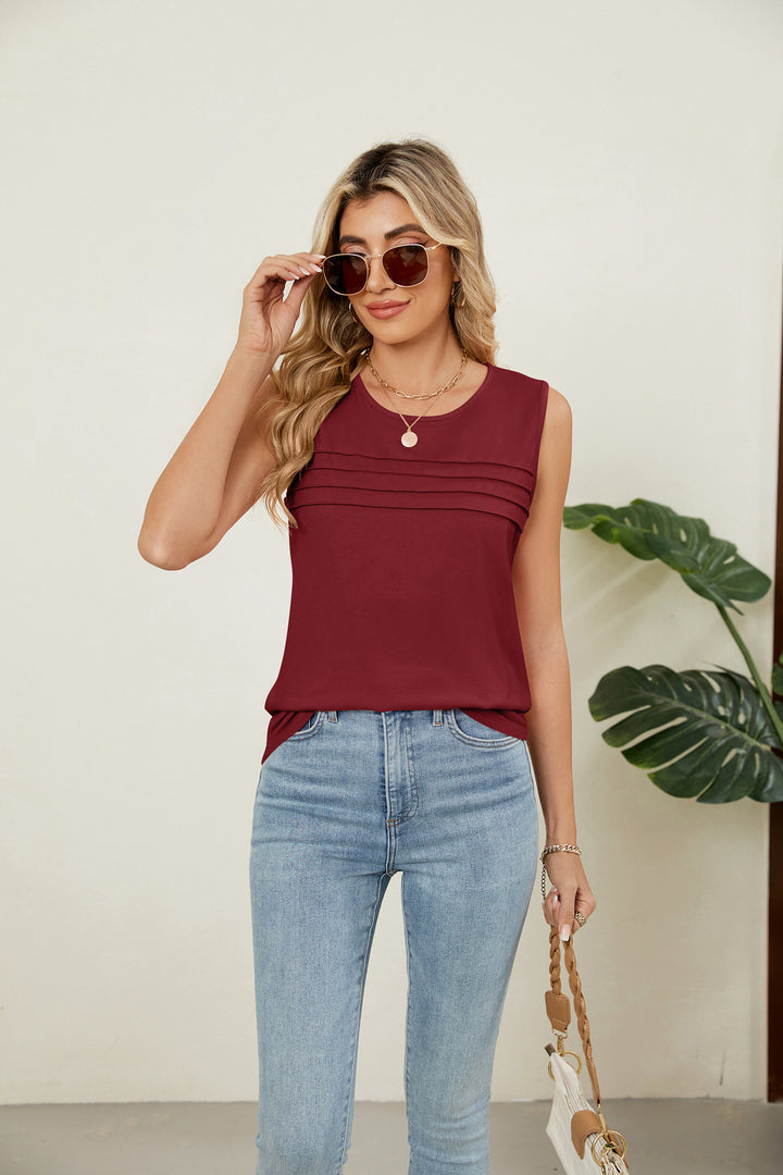 Solid color crew neck loose sleeveless T-shirt vest