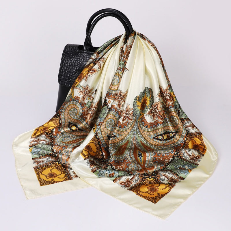 Floral Print Square Satin Scarf