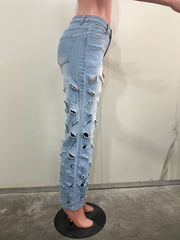 Women’s Ins Fashion Sexy Ripped Washed Jeans