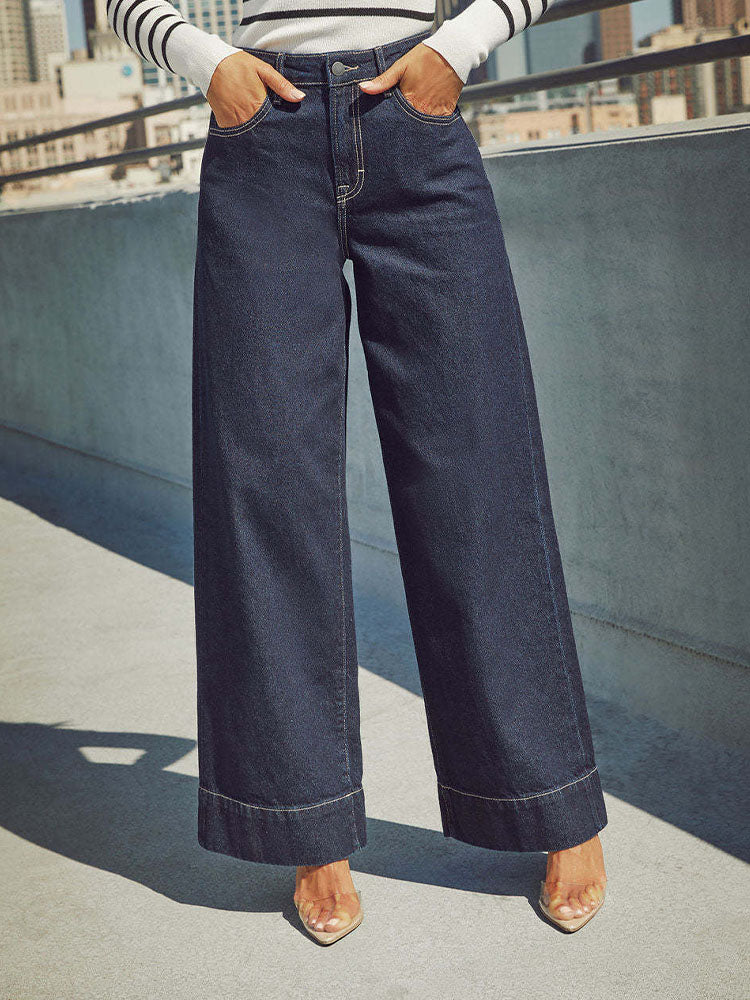 High-waisted straight-leg wide-leg jeans
