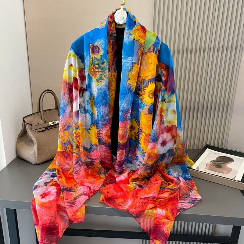 Sheer Artistic Floral Long Scarf Shawl
