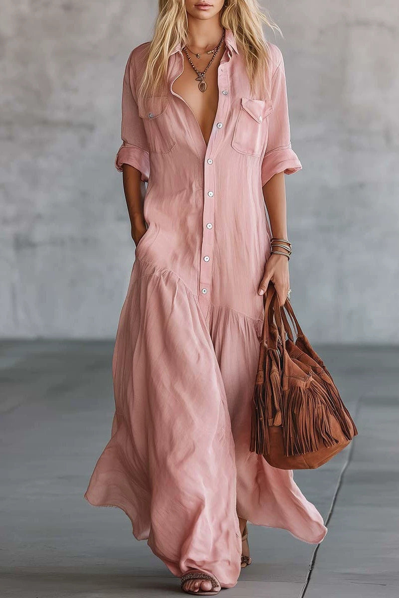 Tiered Pocket Shirt Maxi Dress