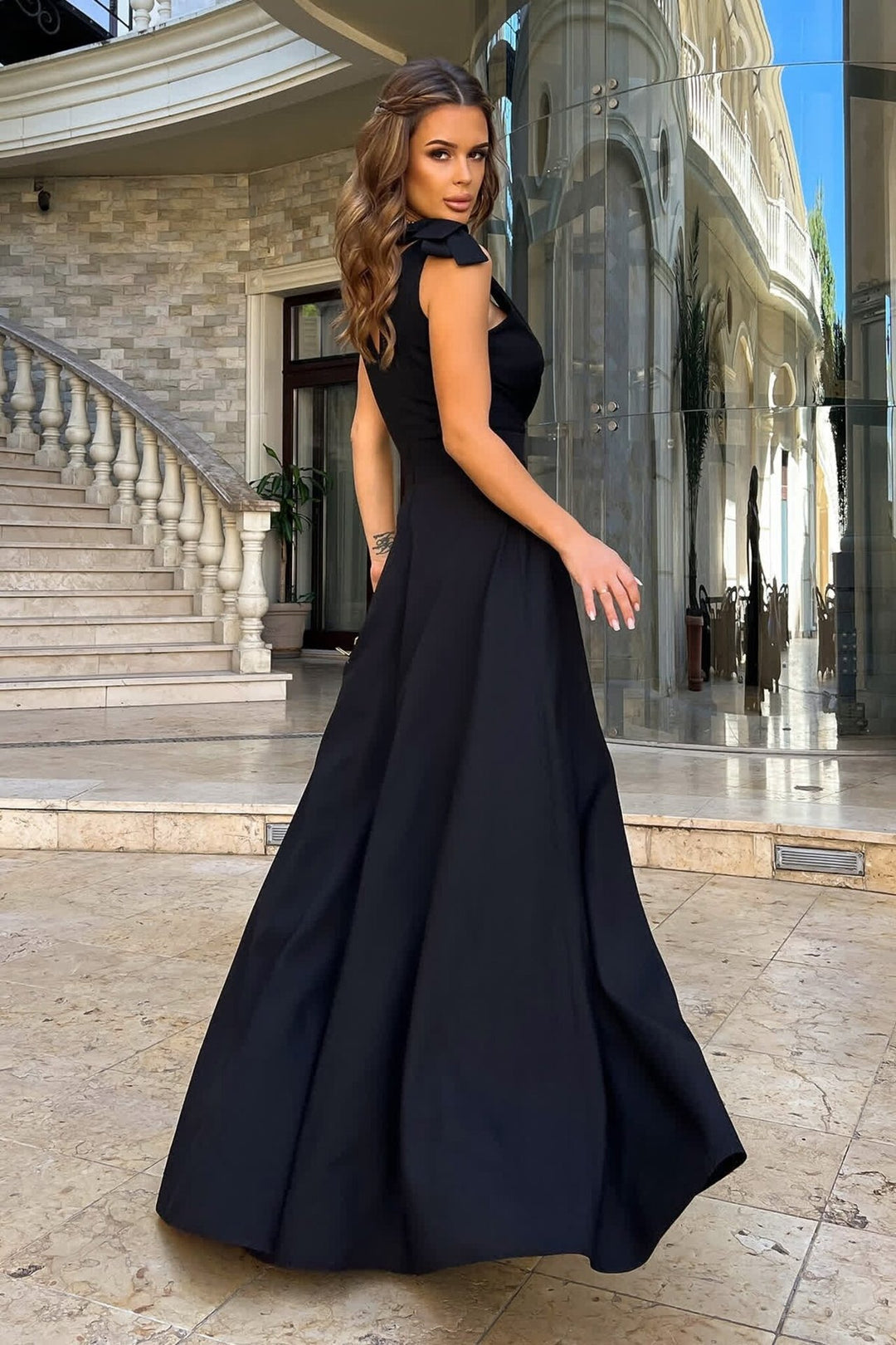 Solid color long evening dress