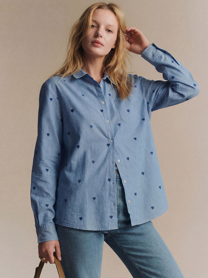 Heart-patterned loose long-sleeved shirt