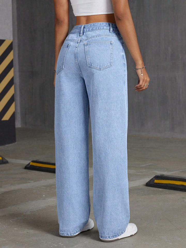 Rhinestone butterfly straight leg jeans