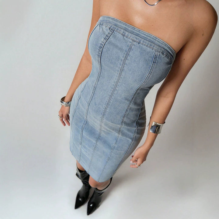 Denim strapless bodycon dress