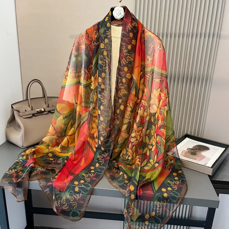 Sheer Artistic Floral Long Scarf Shawl