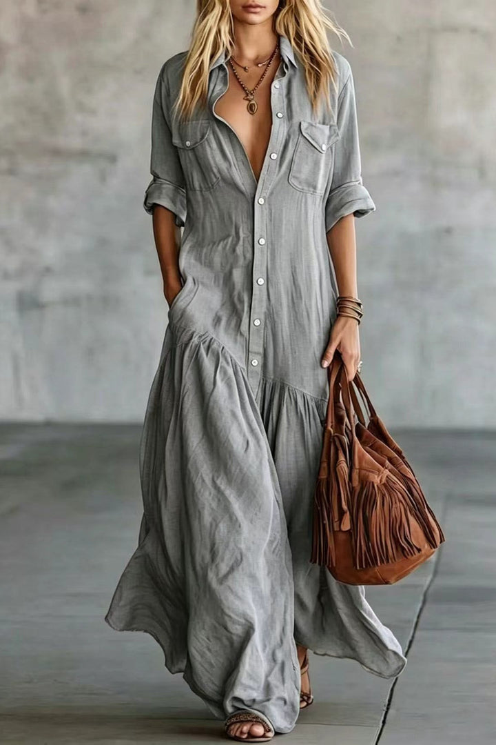 Tiered Pocket Shirt Maxi Dress