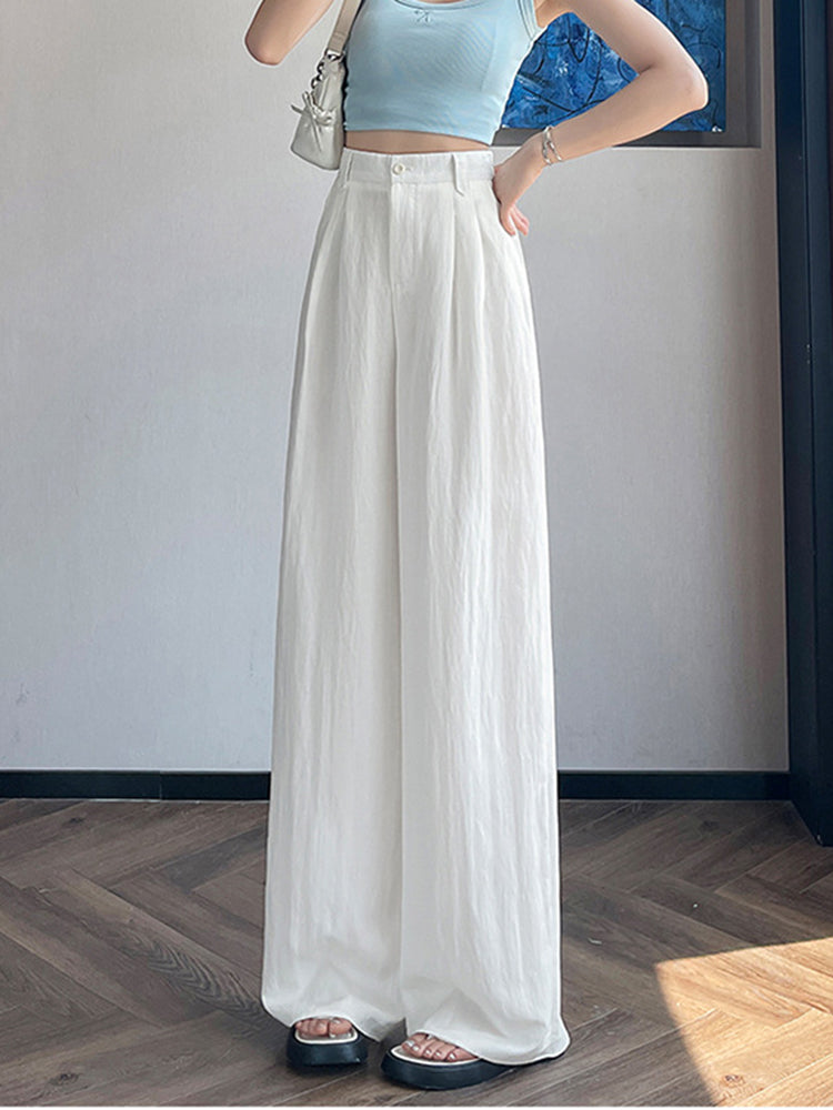 Women‘s Elegant Thin Half-Elastic Waist Zipper Pants