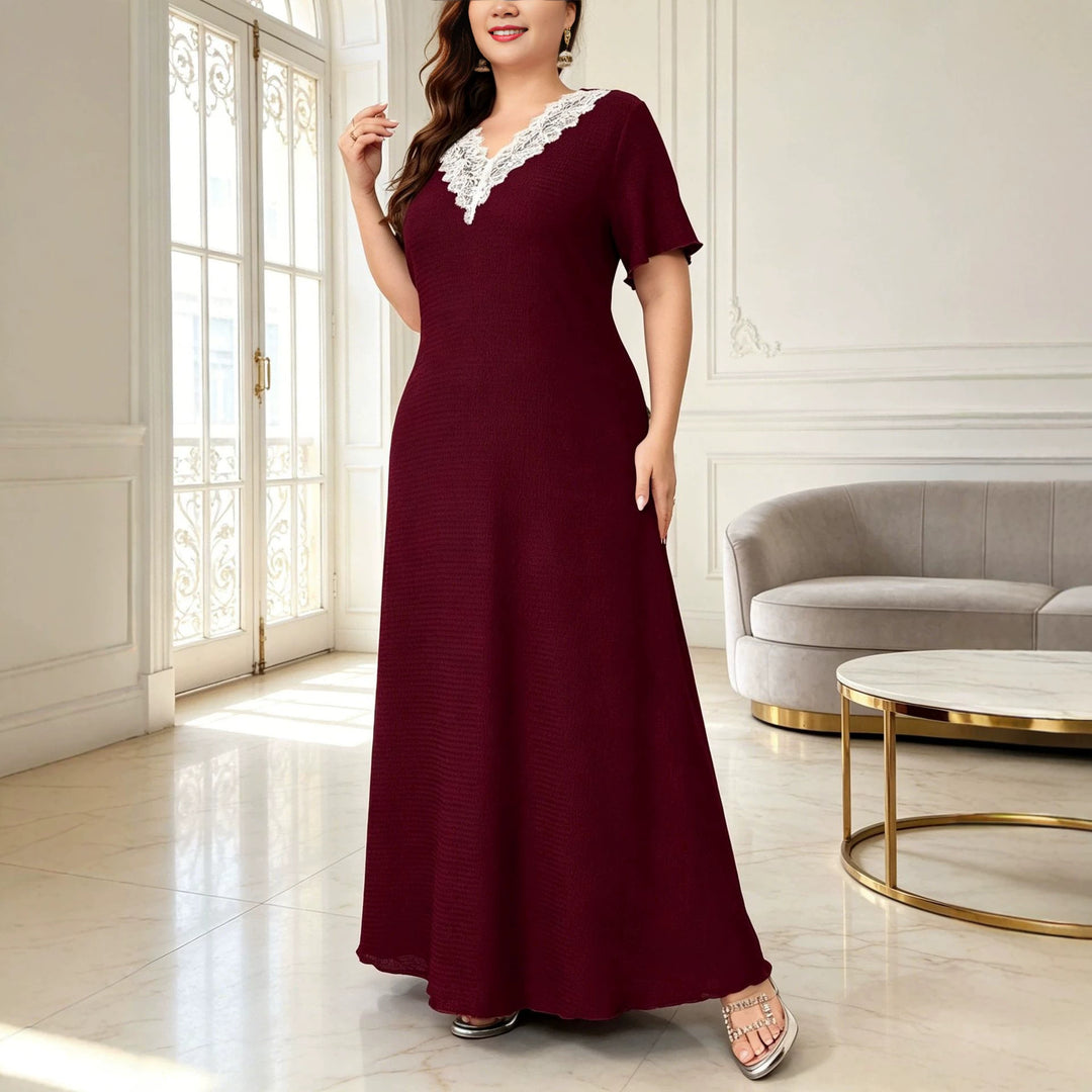 Lace V-neck Simple Solid Color A-line Dress